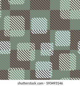 Seamless pattern. Fashionable wallpaper. Rounded squares. Striped squares. Abstract illustration. Children's textiles. Camouflage for children. Flat. Cartoon.