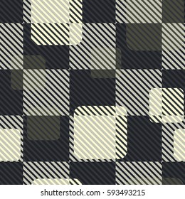 Seamless pattern. Fashionable wallpaper. Rounded squares. Striped squares. Abstract illustration. Children's textiles. Camouflage for children. Flat. Cartoon.