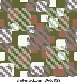 Seamless pattern. Fashionable wallpaper. Rounded squares. Striped squares. Abstract illustration. Children's textiles. Camouflage for children. Flat. Cartoon.