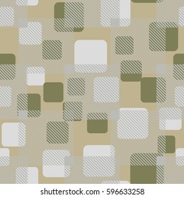Seamless pattern. Fashionable wallpaper. Rounded squares. Striped squares. Abstract illustration. Children's textiles. Camouflage for children. Flat. Cartoon.