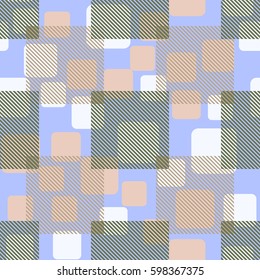 Seamless pattern. Fashionable wallpaper. Rounded squares. Striped squares. Abstract illustration. Children's textiles. Camouflage for children. Flat. Cartoon.