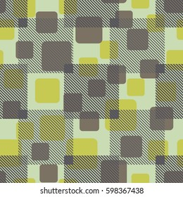 Seamless pattern. Fashionable wallpaper. Rounded squares. Striped squares. Abstract illustration. Children's textiles. Camouflage for children. Flat. Cartoon.