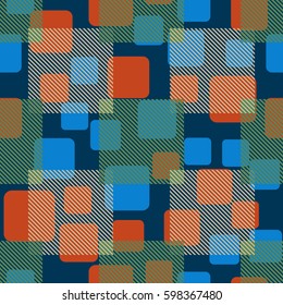 Seamless pattern. Fashionable wallpaper. Rounded squares. Striped squares. Abstract illustration. Children's textiles. Camouflage for children. Flat. Cartoon.