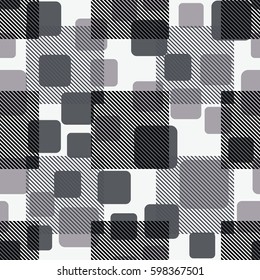 Seamless pattern. Fashionable wallpaper. Rounded squares. Striped squares. Abstract illustration. Children's textiles. Camouflage for children. Flat. Cartoon.