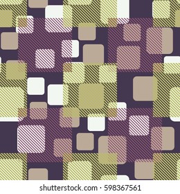 Seamless pattern. Fashionable wallpaper. Rounded squares. Striped squares. Abstract illustration. Children's textiles. Camouflage for children. Flat. Cartoon.