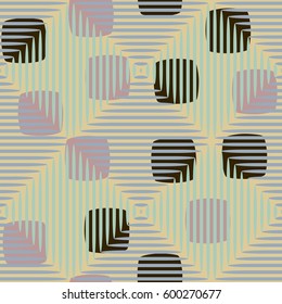 Seamless pattern. Fashionable wallpaper. Rounded squares. Striped squares. Abstract illustration. Children's textiles. Camouflage for children. Flat. Cartoon.