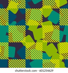 Seamless pattern. Fashionable wallpaper. Rounded squares. Striped squares. Abstract illustration. Children's textiles. Camouflage for children. Flat. Cartoon.