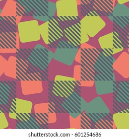 Seamless pattern. Fashionable wallpaper. Rounded squares. Striped squares. Abstract illustration. Children's textiles. Camouflage for children. Flat. Cartoon.
