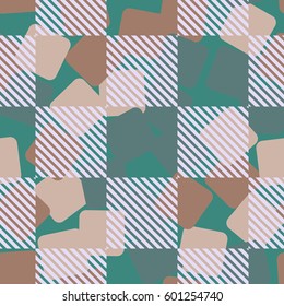 Seamless pattern. Fashionable wallpaper. Rounded squares. Striped squares. Abstract illustration. Children's textiles. Camouflage for children. Flat. Cartoon.
