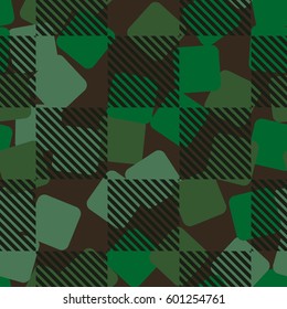 Seamless pattern. Fashionable wallpaper. Rounded squares. Striped squares. Abstract illustration. Children's textiles. Camouflage for children. Flat. Cartoon.