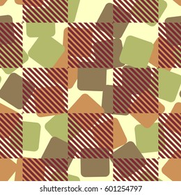 Seamless pattern. Fashionable wallpaper. Rounded squares. Striped squares. Abstract illustration. Children's textiles. Camouflage for children. Flat. Cartoon.