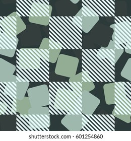 Seamless pattern. Fashionable wallpaper. Rounded squares. Striped squares. Abstract illustration. Children's textiles. Camouflage for children. Flat. Cartoon.