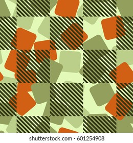Seamless pattern. Fashionable wallpaper. Rounded squares. Striped squares. Abstract illustration. Children's textiles. Camouflage for children. Flat. Cartoon.