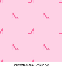 Seamless pattern with fashionable women's high-heeled shoes in soft pink