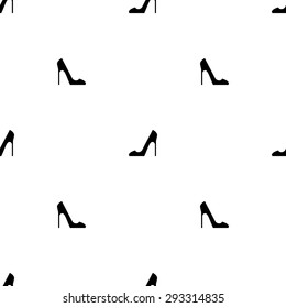 Seamless pattern with fashionable women's high-heeled shoes on a white background with black color