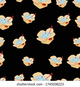 Seamless Pattern / Fast Food / Asian Food / Noodles in a Box / Fabric Pattern