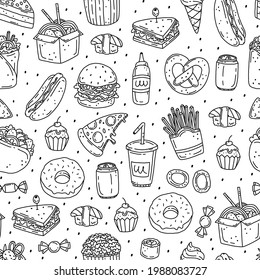 Seamless Pattern Fast Food Black White Stock Vector (Royalty Free ...