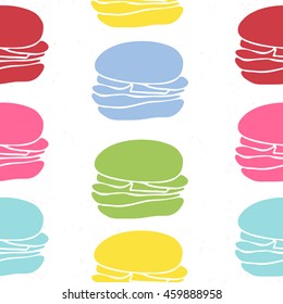 Seamless pattern of fast food burgers in engraving style. Vintage background for cafe interior or menu design.  