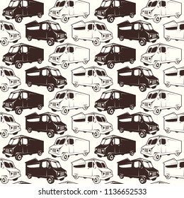 Seamless pattern for fast food delivery. Black print on white background