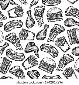 patrón ininterrumpido de comida rápida en estilo de dibujo