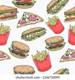Seamless pattern with fast food elements 