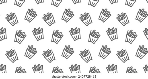 Seamless pattern fast food french fries. Line icon on white background Sign vector illustration. 