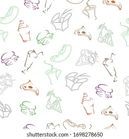 seamless pattern from fast food. hamburger isolated on white. vector linart for cafe menu. image pizza.noodles.hotdog.