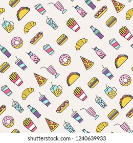 seamless pattern with fast food icons