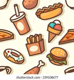 Seamless pattern with fast food icons. Vector illustration.