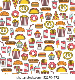 seamless pattern with fast food icons