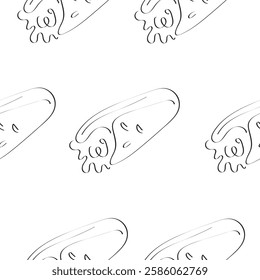 seamless pattern with fast food namely shawarma with vegetables and meat drawn in line art style, for food or textile packaging