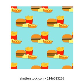 seamless pattern of fast food on blue background