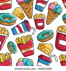 Seamless pattern of fast food on white background
