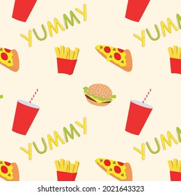 Seamless pattern with fast food. Perfect for design, fabric, wrapping, wallpaper, textile, apparel