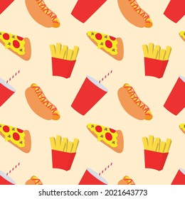 Seamless pattern with fast food. Perfect for design, fabric, wrapping, wallpaper, textile, apparel