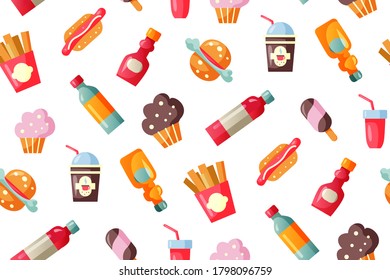 Seamless pattern. Fast food print. Vector illustration.