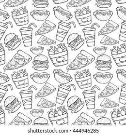 Seamless pattern of fast food using doodle art