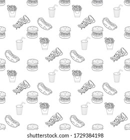 Seamless pattern, fast food, white background, vector illustration
