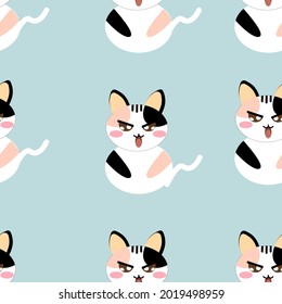 Seamless pattern of fat cat on green pastel background for background and texture concept 