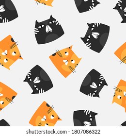 Patrón sin foco con gatos gordos al estilo de las caricaturas. Personajes animales divertidos. Plantilla de fondo del vector.
