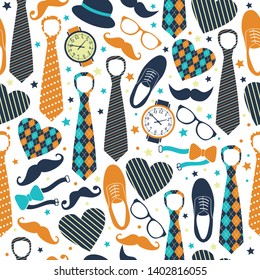 Seamless pattern of Fathers day. Flat set icons on white background.