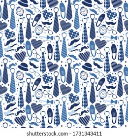 Seamless pattern of Fathers day. Flat set icons on white background.