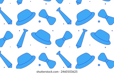 Seamless pattern of Father's day. Flat set icons on white background. hats, ties, bow tie.set, element, texture, object	

