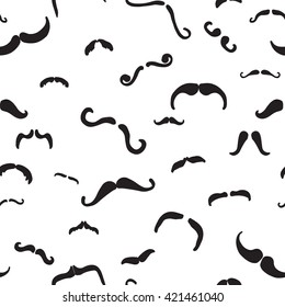 Seamless pattern for Father's day greeting card with different mustache isolated on the white background.