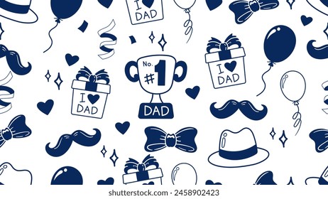 Seamless Pattern Father's Day Hand Drawn Doodle Element Vector Illustration