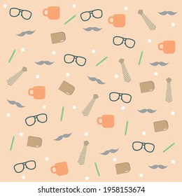 Seamless Pattern Of Fathers Day. Set Icons On Peach Background