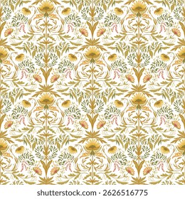 Seamless pattern with fawn flowers. Delicate flowers intertwine to create an enchanting seamless pattern filled with life.