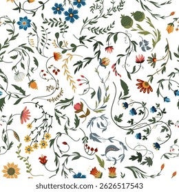 Seamless pattern with fawn flowers. Delicate flowers intertwine to create an enchanting seamless pattern filled with life.