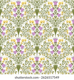 Seamless pattern with fawn flowers. Delicate flowers intertwine to create an enchanting seamless pattern filled with life.