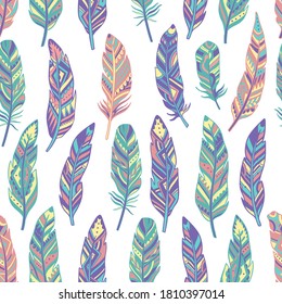 Seamless pattern feather abstract isolated decoration. Boho rustic style. Vector illustration.